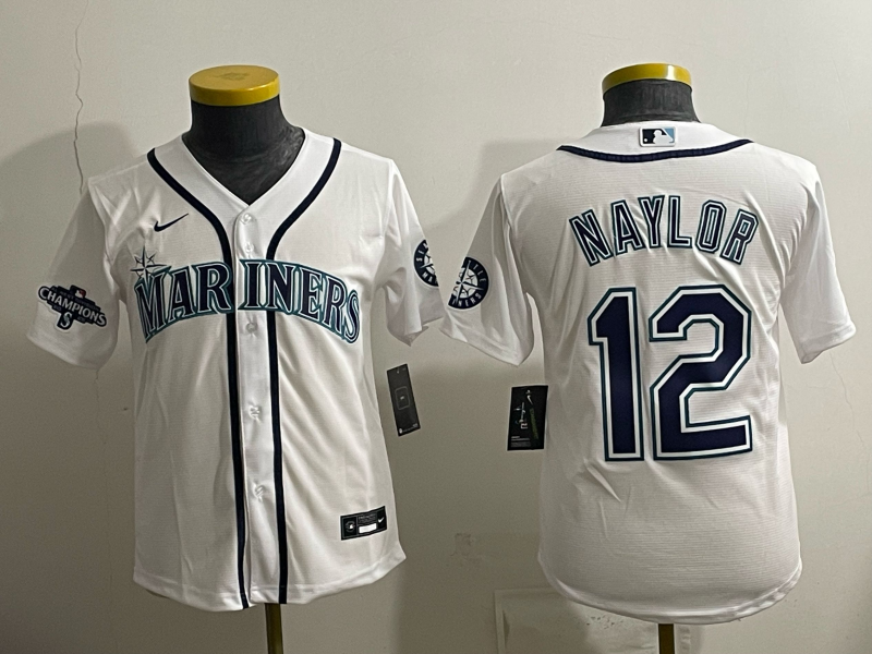 youth 2026 Seattle Mariners #12 Naylor white Nike MLB Jersey 001->youth mlb jersey->Youth Jersey